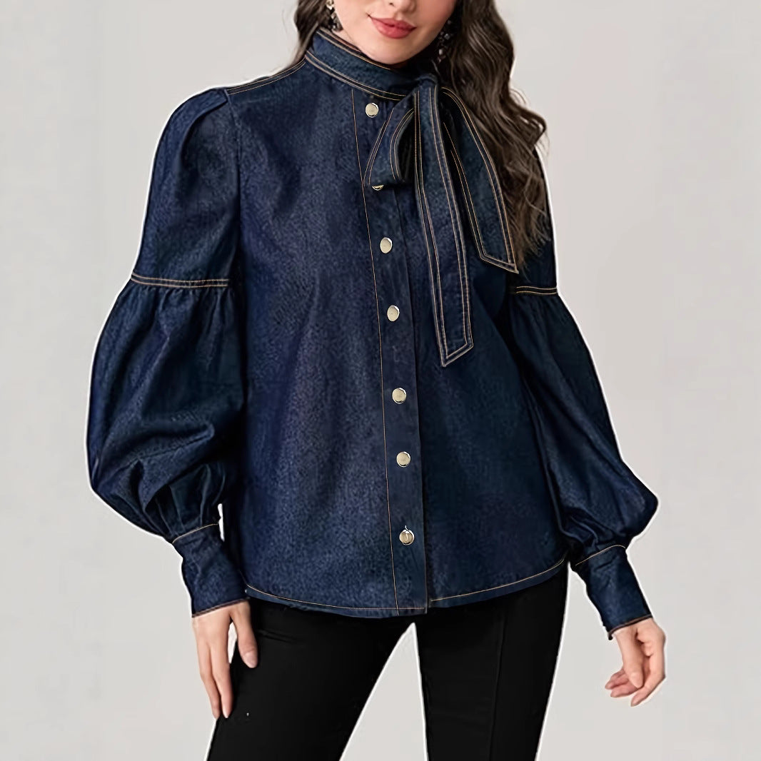 Women's Fashion Bowknot Design Turtleneck Shirt