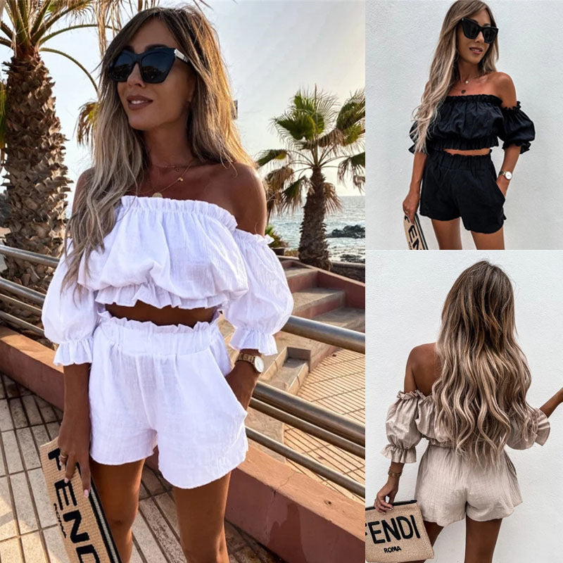 Women's Short Tube Top Top Shorts Off-shoulder Two-piece Suit