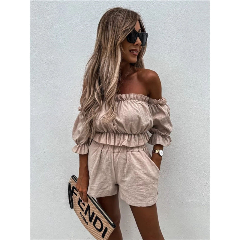 Women's Short Tube Top Top Shorts Off-shoulder Two-piece Suit