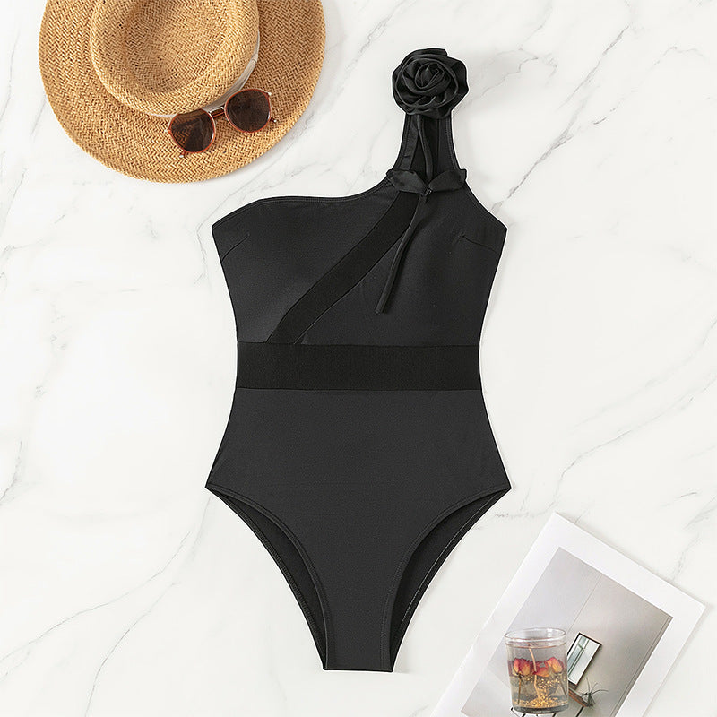 One-shoulder Flab Hiding One-piece Swimsuit For Women