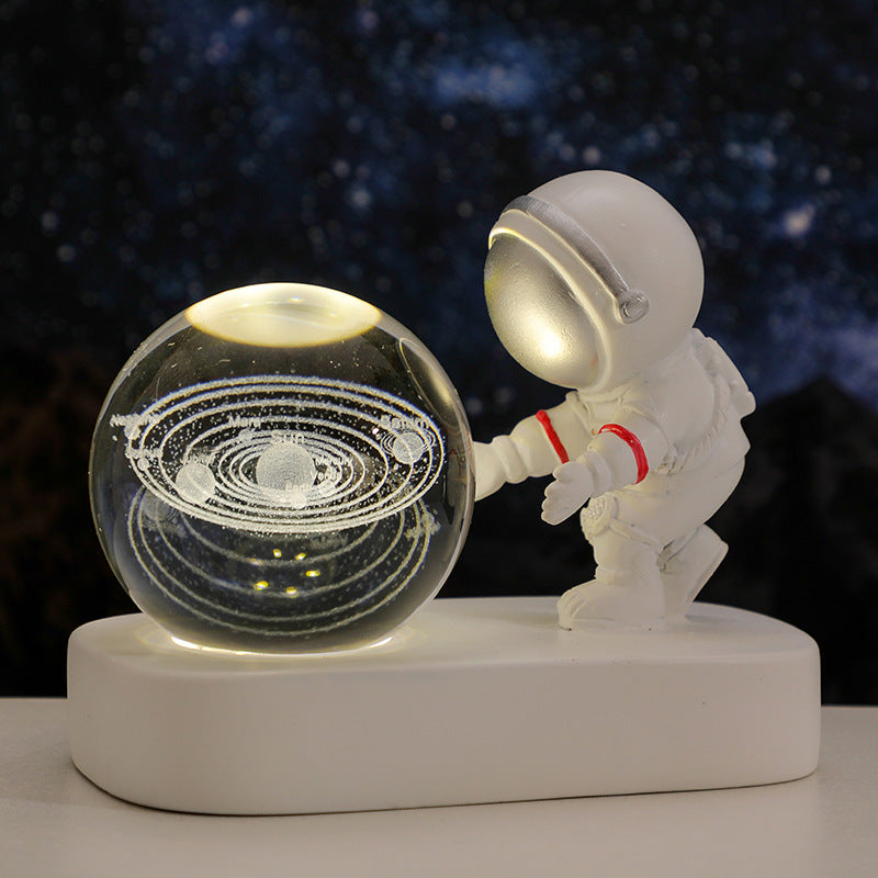 Glowing Planetary Galaxy Astronaut Crystal Ball Night Lights USB Power Warm Bedside Light Brithday Gift Night Lamp