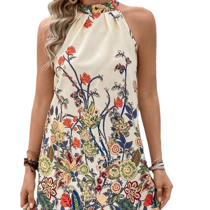 Fashion Temperament Commute Loose Printed Round Neck Sleeveless Women's Dress