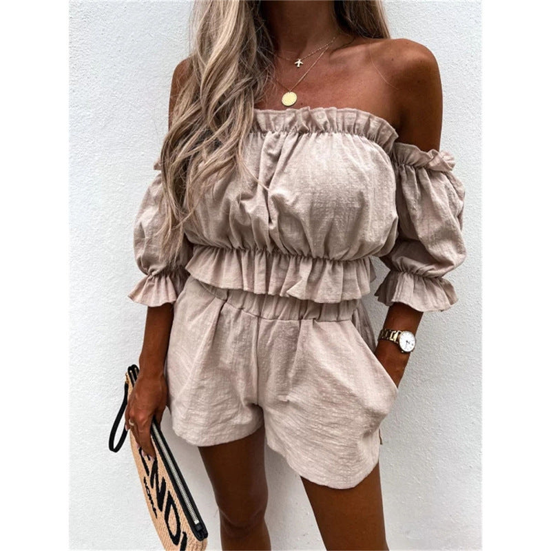 Women's Short Tube Top Top Shorts Off-shoulder Two-piece Suit