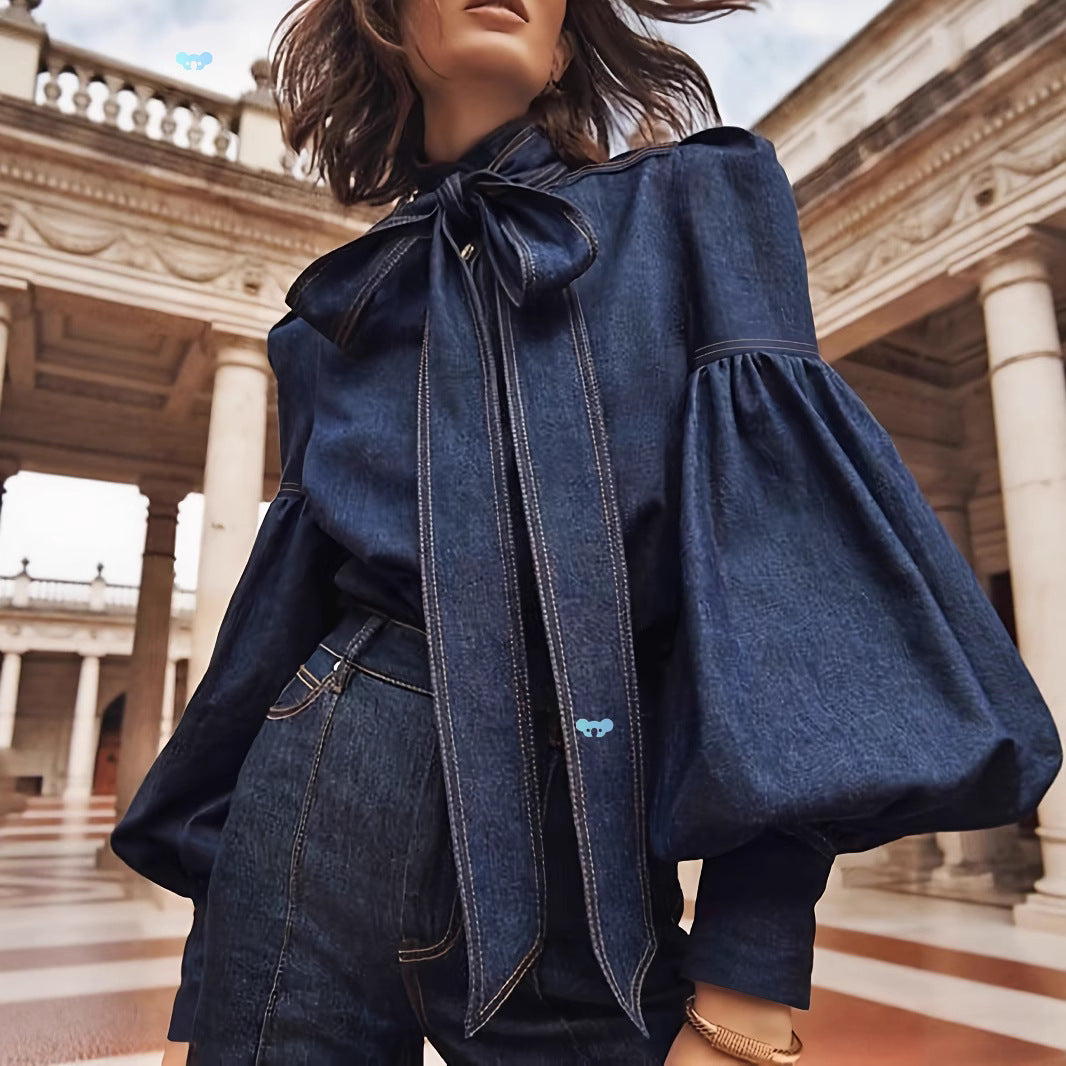 Women's Fashion Bowknot Design Turtleneck Shirt