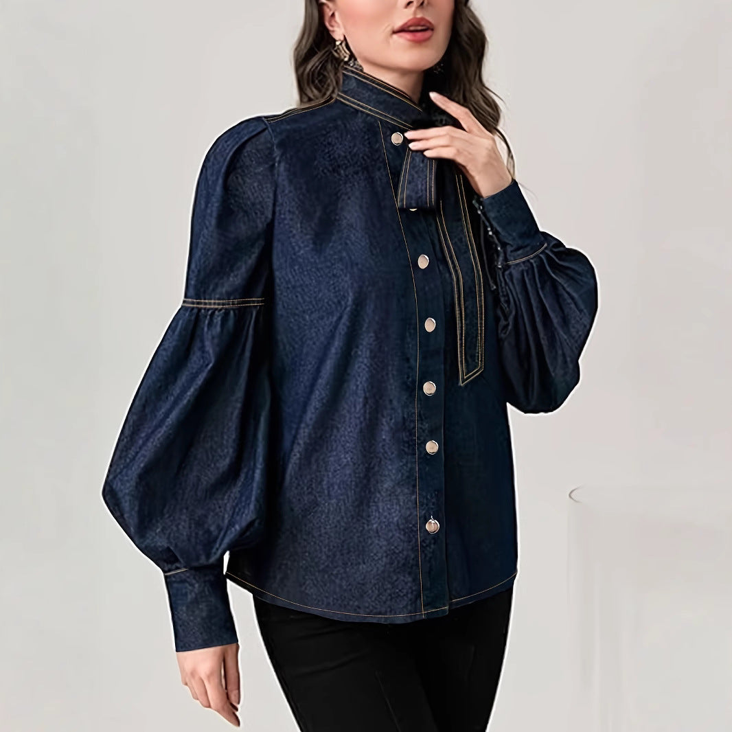 Women's Fashion Bowknot Design Turtleneck Shirt