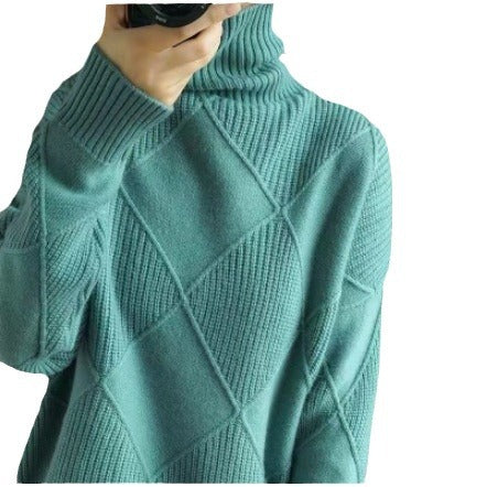 Women's Turtleneck Three-dimensional Rhombus Sweater