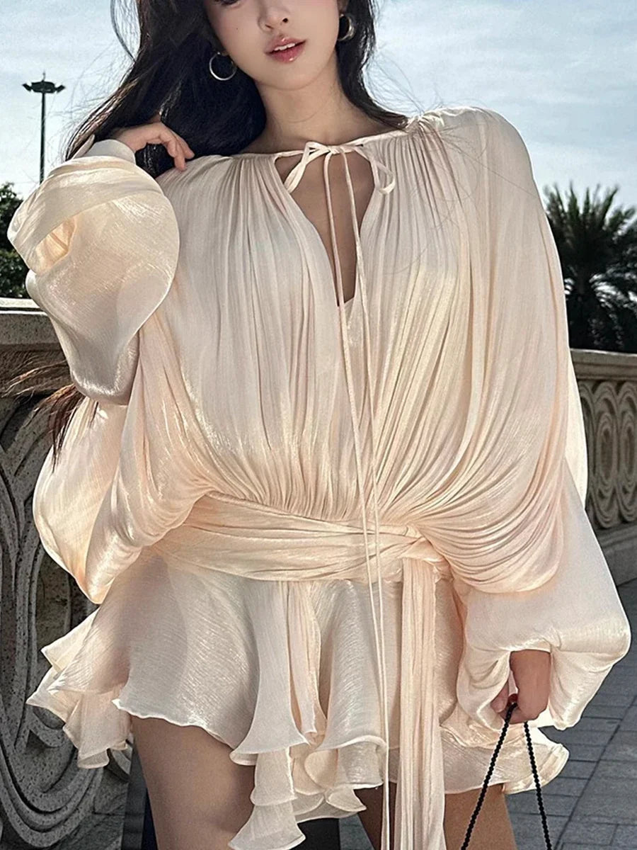 Chic Lace-Up Ruffle Dress