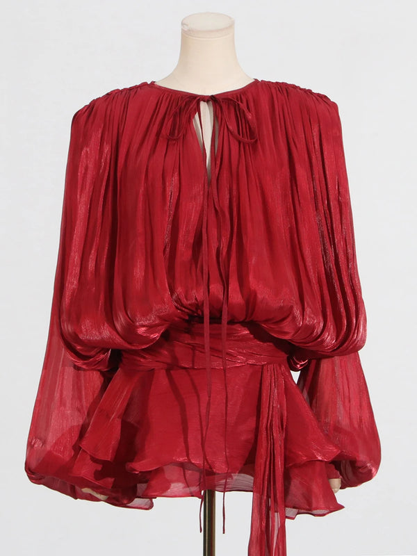 Chic Lace-Up Ruffle Dress