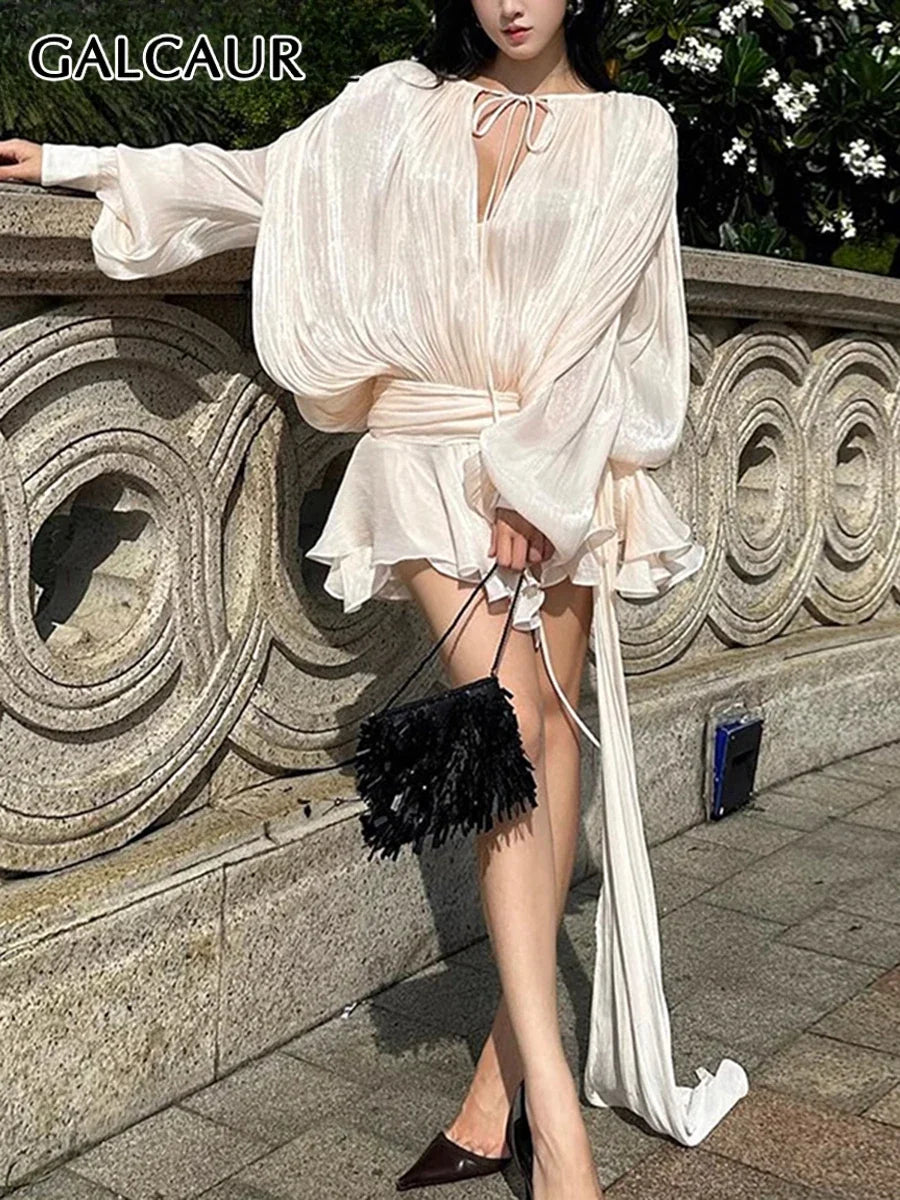 Chic Lace-Up Ruffle Dress