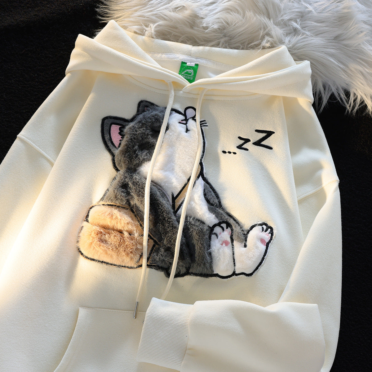 Cat-Lovers Flocking Hooded Sweater Couple Jacket