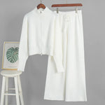 Knit Zip Cardigan Wide Leg Pants Set