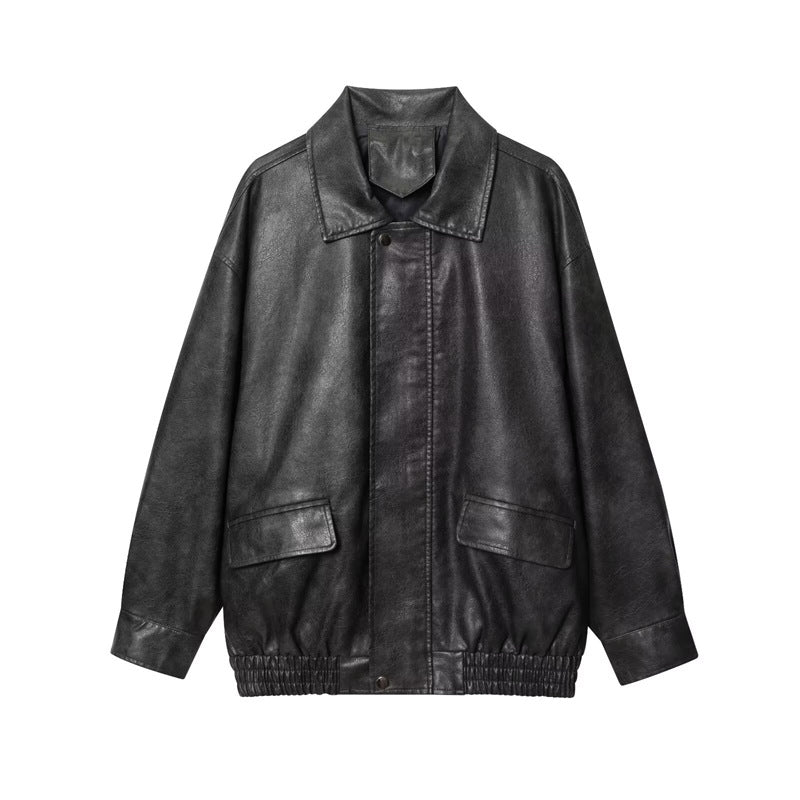 Basic Pu Mid-Length Leather Jacket