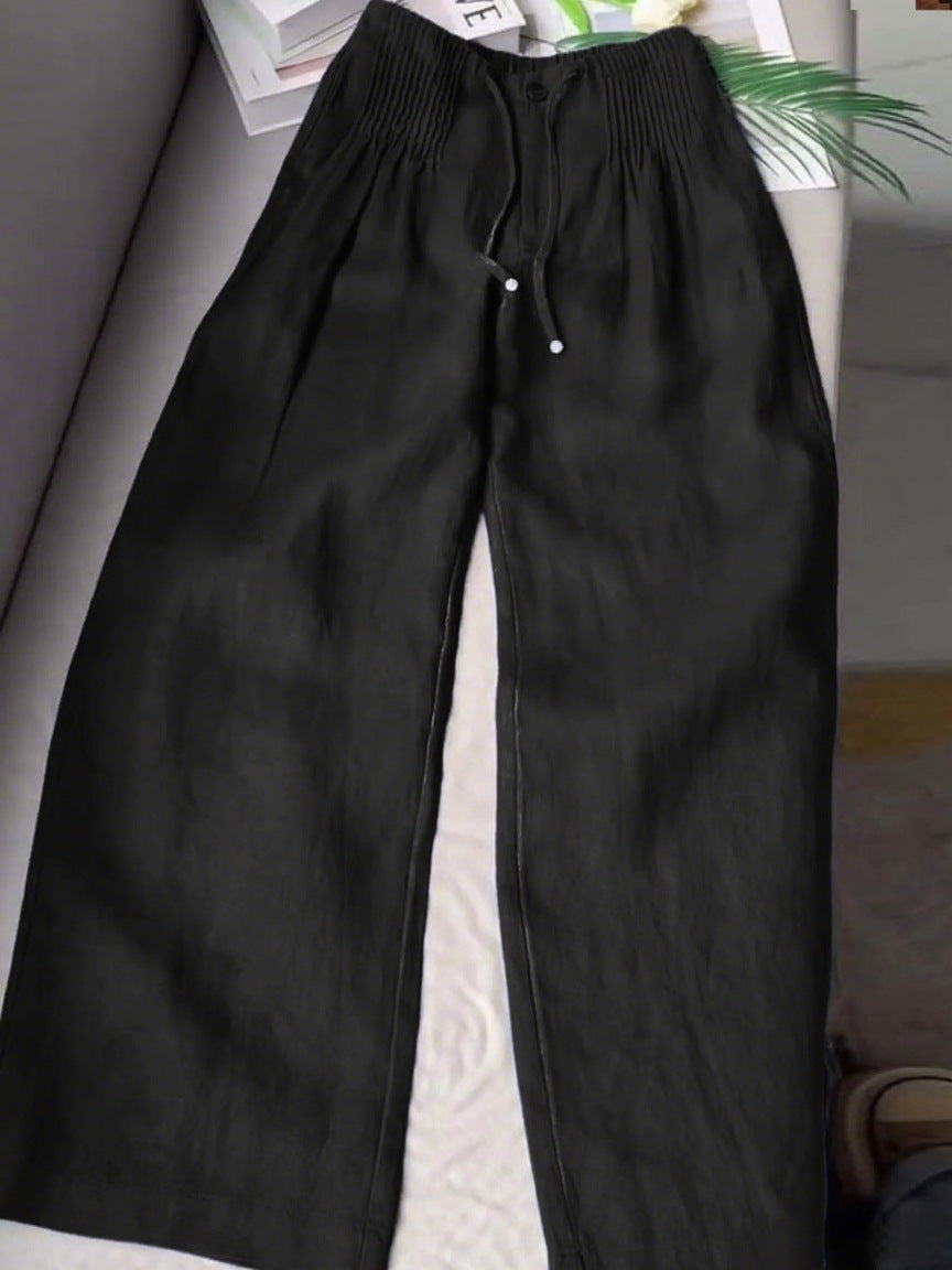 Versatile Drawstring-button Straight-leg Pants