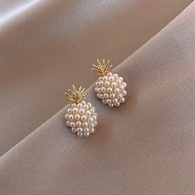 Fashion 925 Silver Needle Pineapple Pearl Stud Earrings