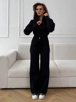Knit Zip Cardigan Wide Leg Pants Set