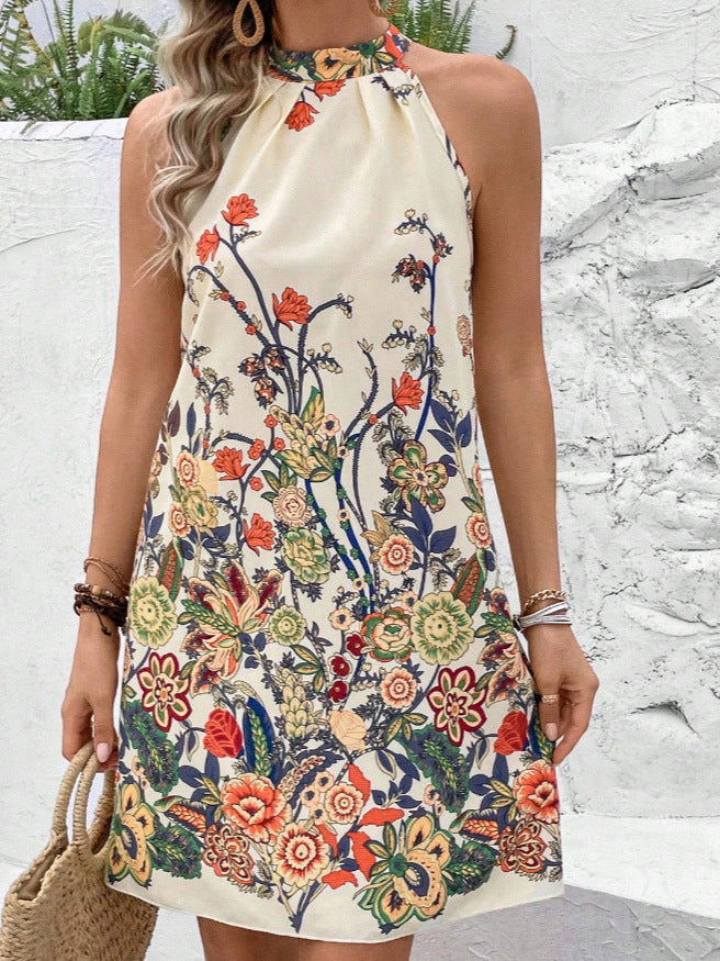 Fashion Temperament Commute Loose Printed Round Neck Sleeveless Women's Dress