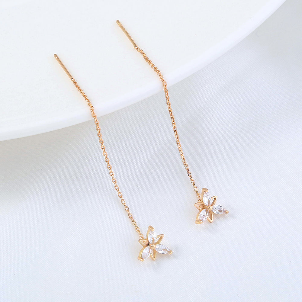 Copper Butterfly Zircon Gold Tassel Earrings