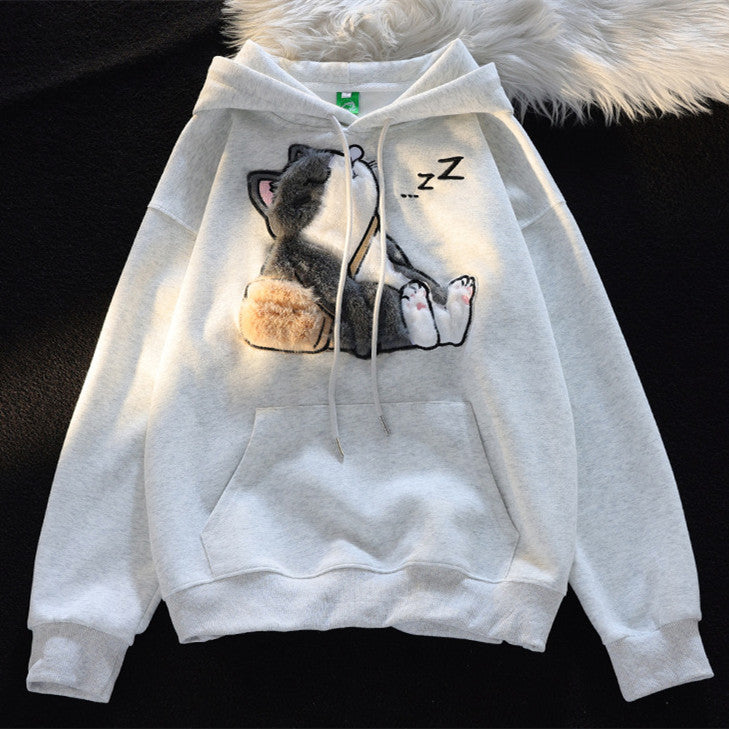 Cat-Lovers Flocking Hooded Sweater Couple Jacket