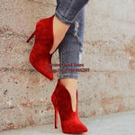 Pointed V-Neck Stretch Ankle Boots