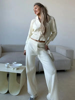 Knit Zip Cardigan Wide Leg Pants Set