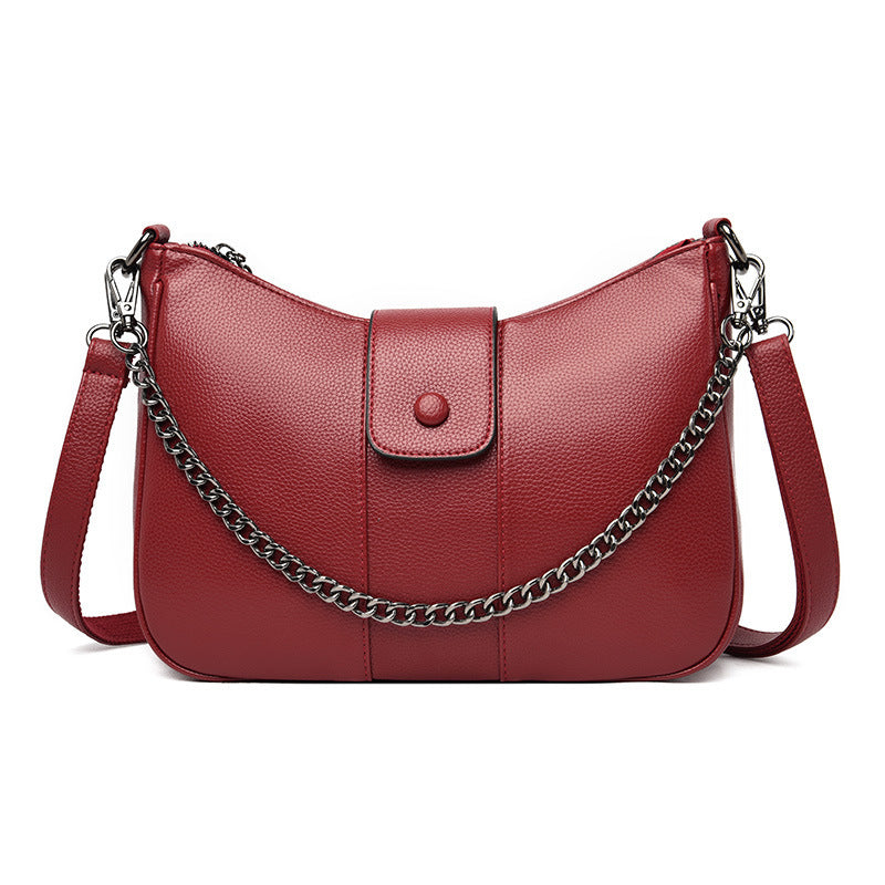 One-shoulder Diagonal Bag Lychee Pattern Soft Leather