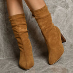 Pointed Toe Suede Block Heel Boots