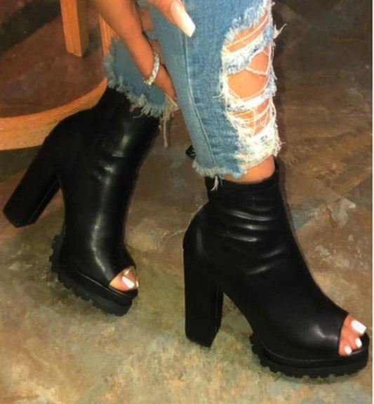 Heels Sandals Open Toes Large Side Zipper Fish Chunky Heel Sandals