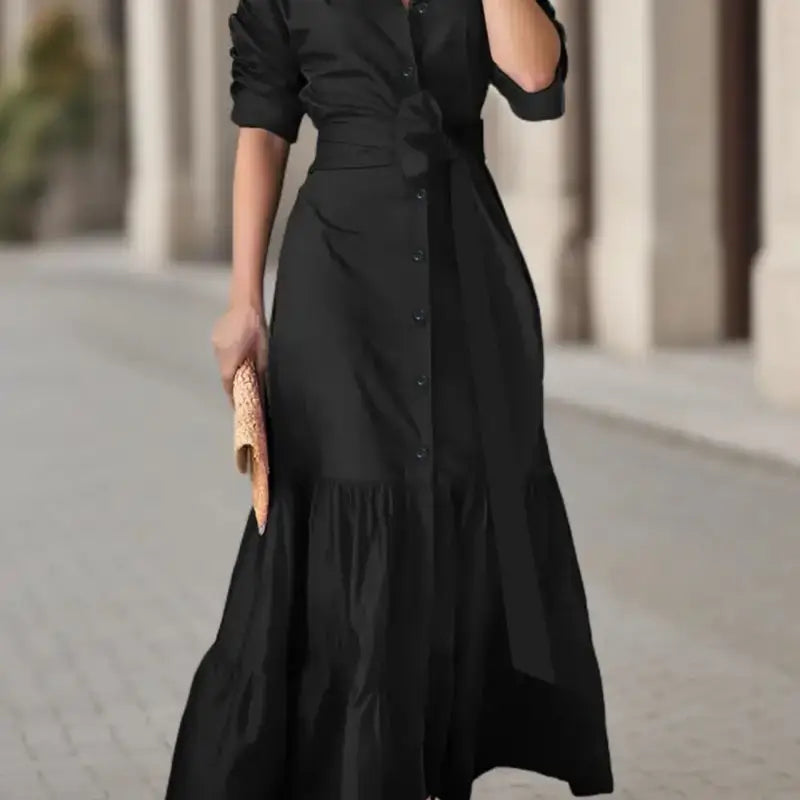 Fashionable Temperamental All-match Waist-tight Cardigan Long Dress