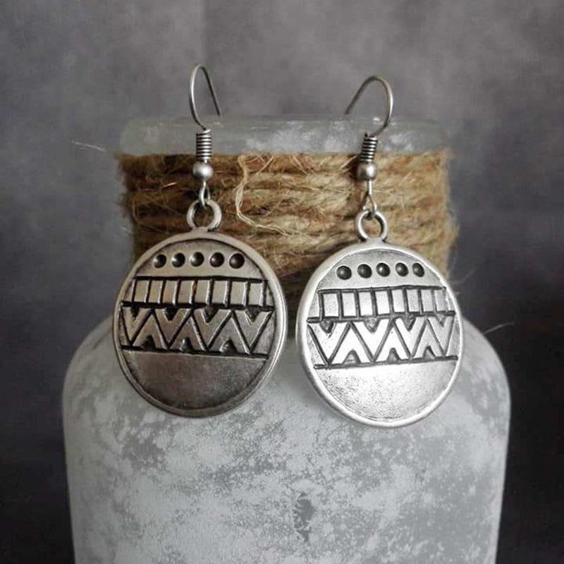 Vintage Tribal Round Carved Earrings