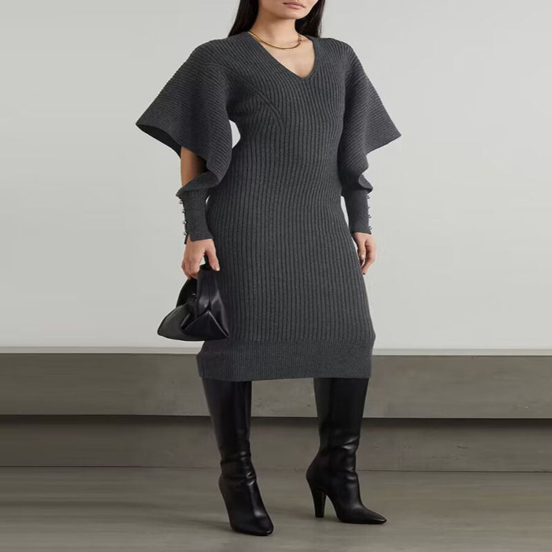 Autumn And Winter Urban Wind Casual Dolman Sleeve Wool Dress