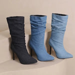 Pointed Toe Stiletto Mid Calf Boots
