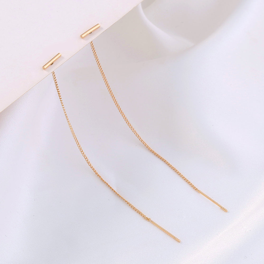 Gold Copper Tube T-tassel Earrings