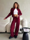 Knit Zip Cardigan Wide Leg Pants Set