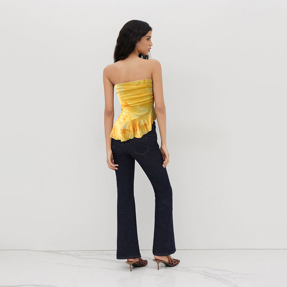 Womens Off-the-Shoulder Ruffled Tube Tie-Dye Vest Top