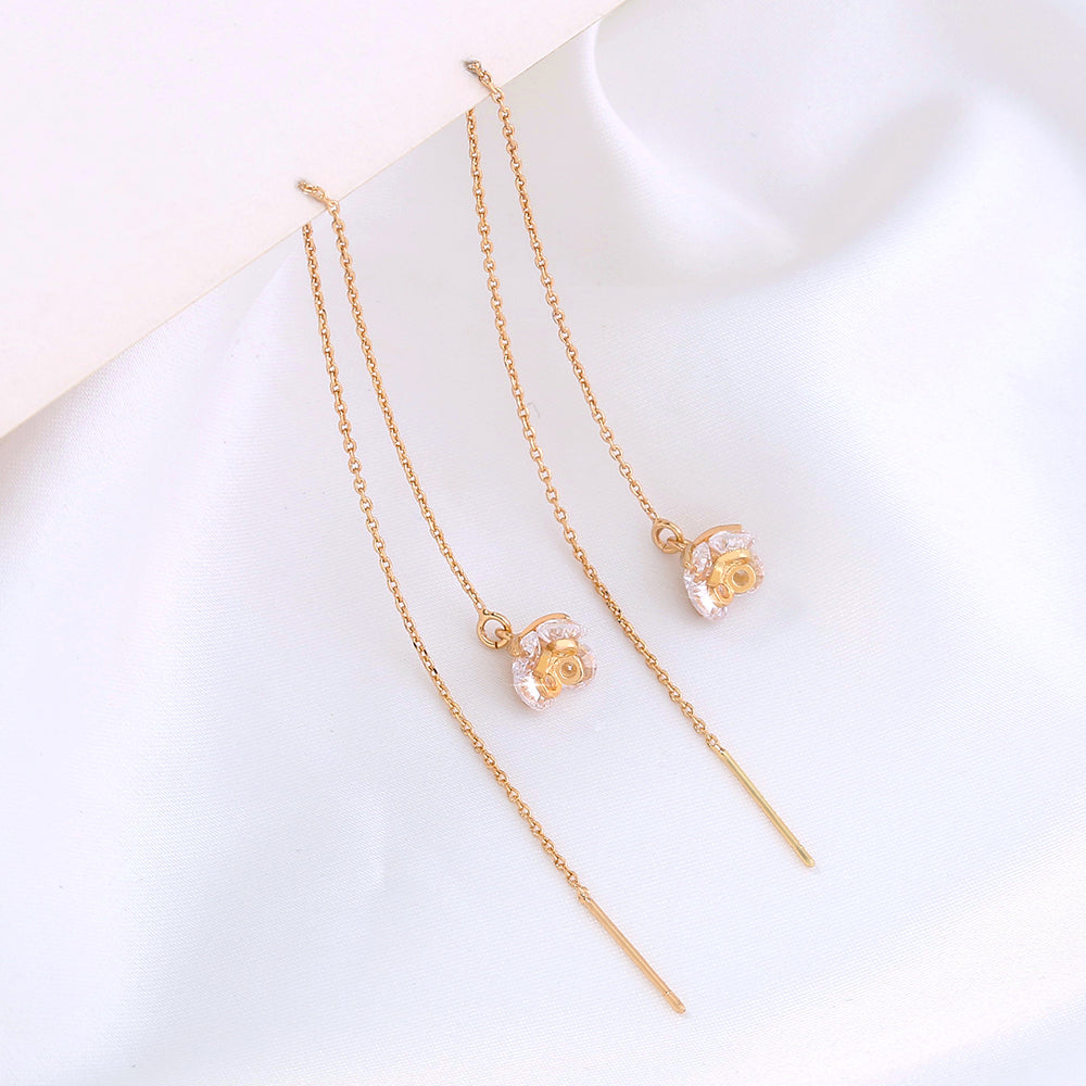 Golden Flower Zircon Long Tassel Earrings