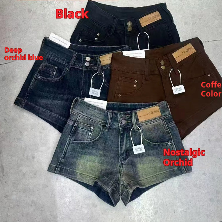 American Retro Denim Shorts Women's High Waist Slimming