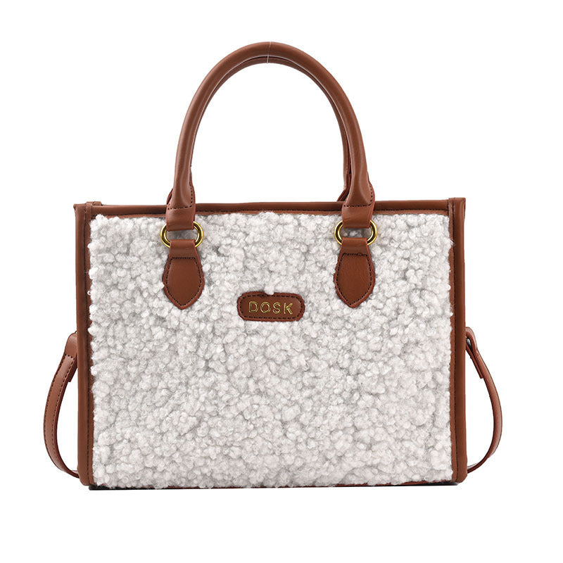 Winter Solid Color PU Lamb Wool Small Square Bag