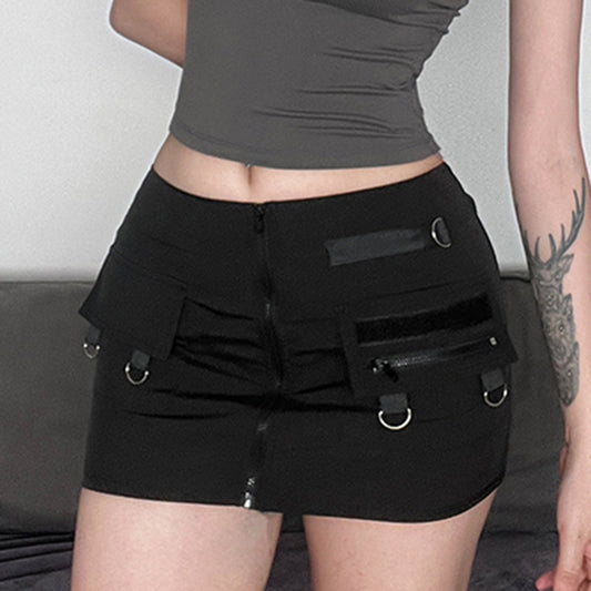 Punk Fashionmonger Personalized Asymmetric Stitching Metal Buckle Hip Skirt Sexy Hot Girl Skirt