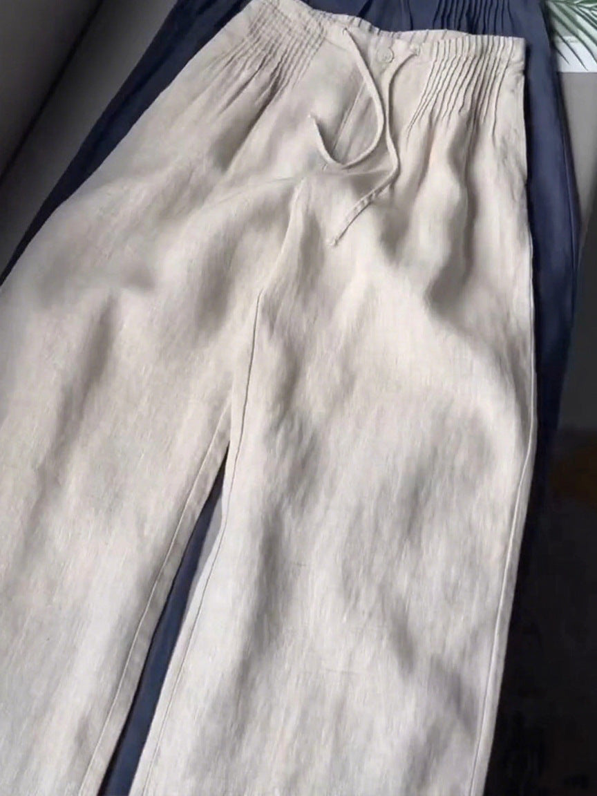 Versatile Drawstring-button Straight-leg Pants