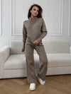 Knit Zip Cardigan Wide Leg Pants Set