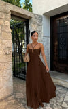 Blue Pleated Halter Maxi Dress