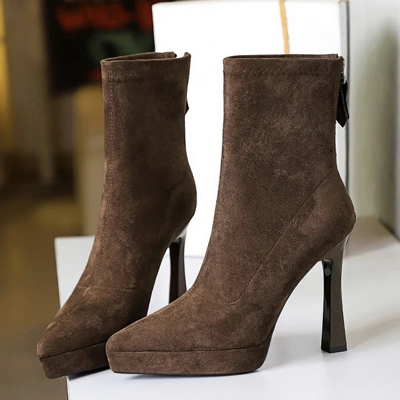 Pointed Toe Stiletto Platform Ankle Boots
