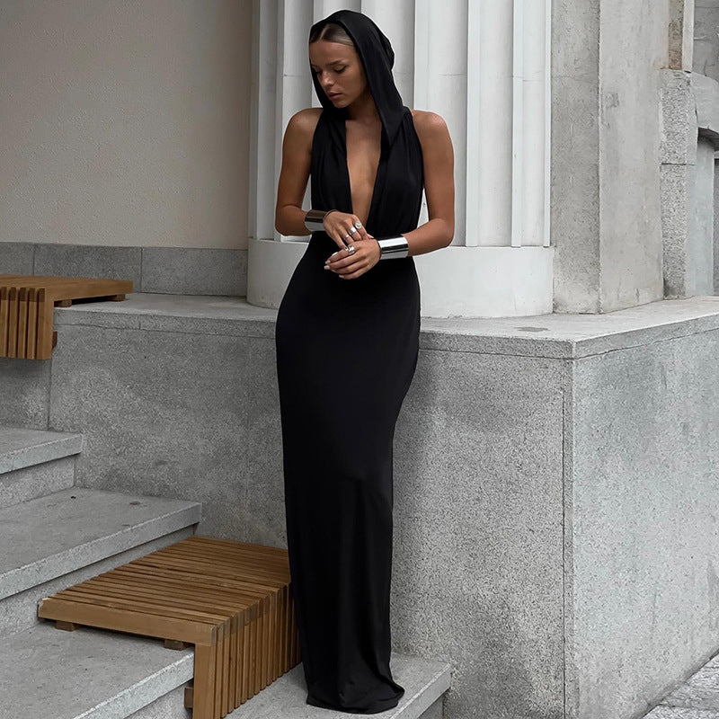 Backless Design Sense Hooded Slim Fit Dress