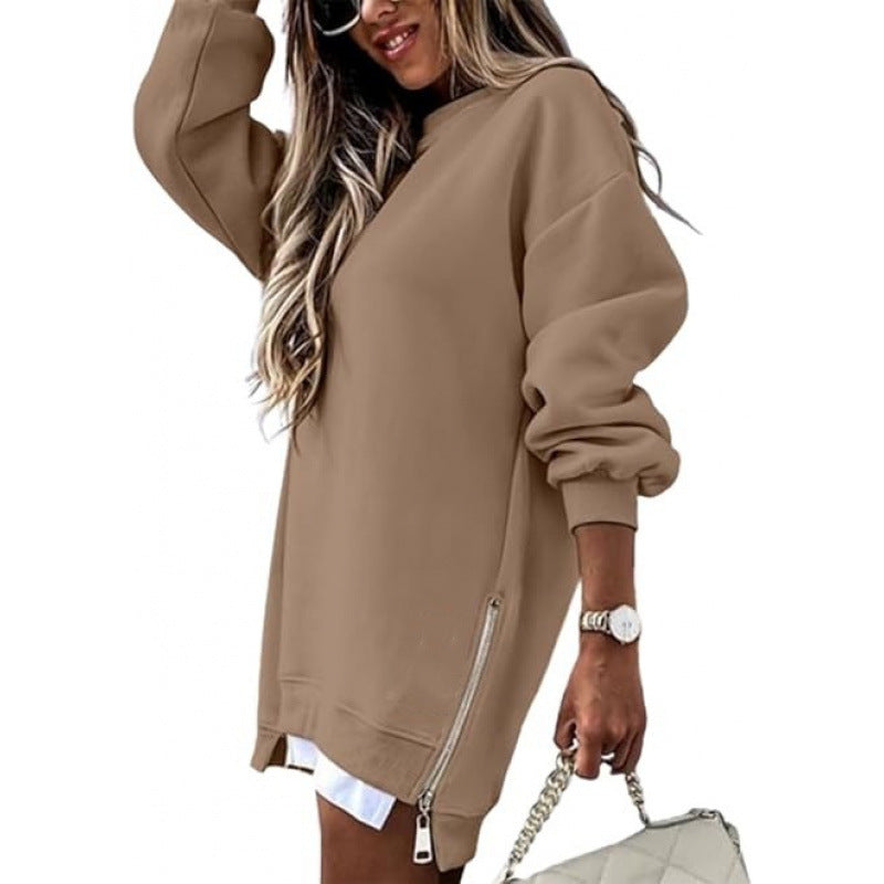 Fall Winter Fashion Stitching Side Zipper Design Pullover Sweater For Women