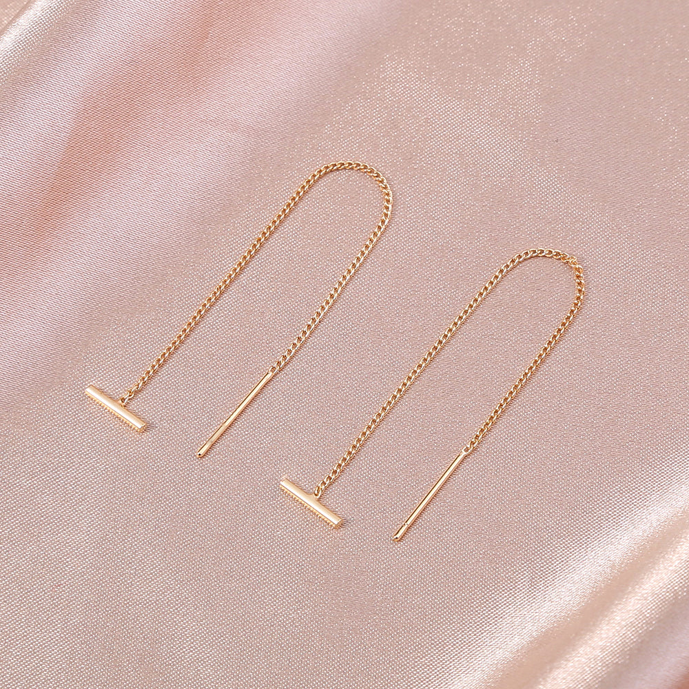 Gold Copper Tube T-tassel Earrings