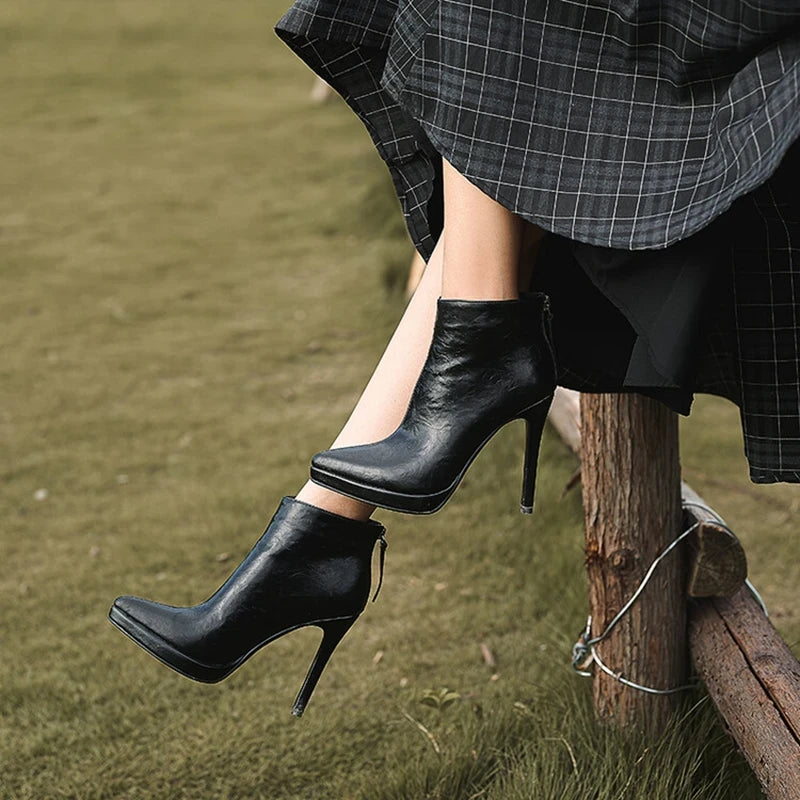 Split Leather Pointed Toe Ankle Boots