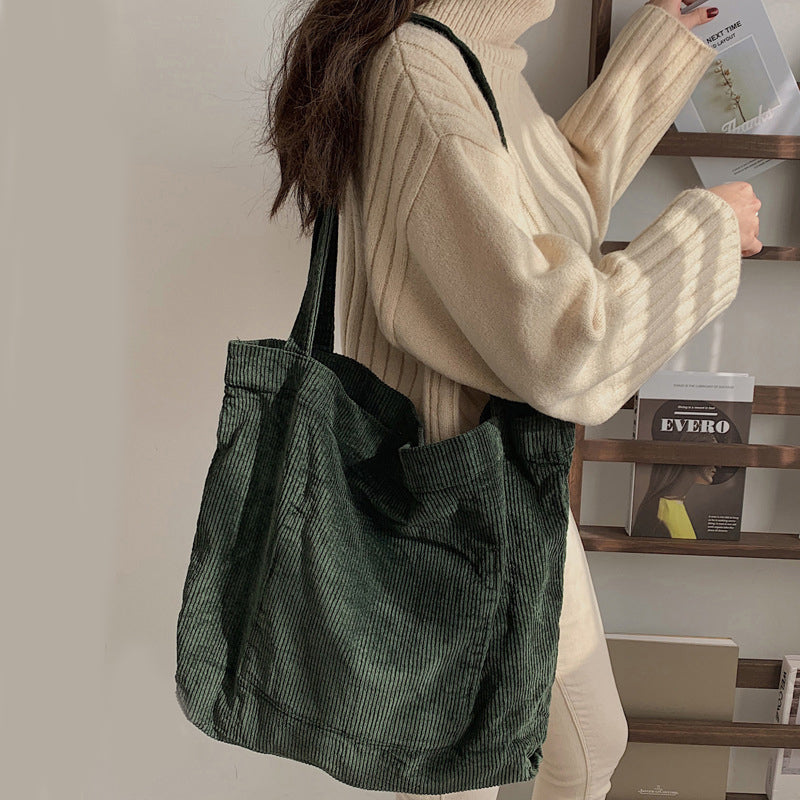 Corduroy Shoulder Bags Winter Fall Handbags Women Shopping Bags