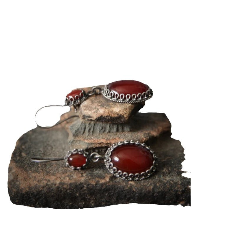 Baroque Red Female Temperamental Long Eardrops