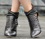 Burgundy Crocodile Leather Ankle Boots