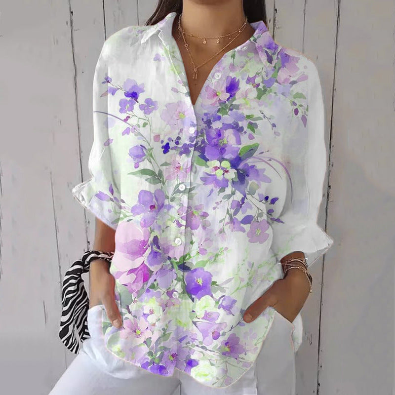 Women's European And American Fashionable Floral Pattern Printed 3D Shirt